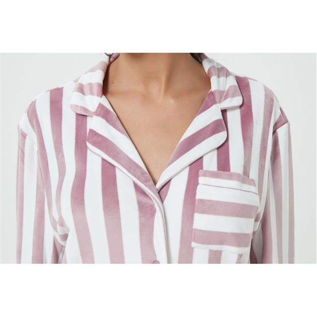 Pijama Linea Stripe Velour Button Through Set