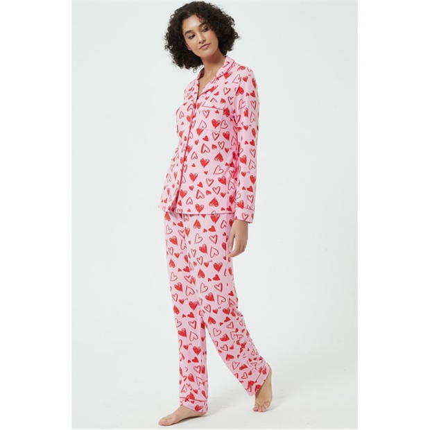 Pijama Linea Scribble Heart Soft Touch Button Through Set