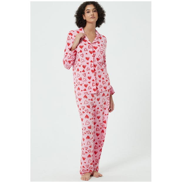 Pijama Linea Scribble Heart Soft Touch Button Through Set