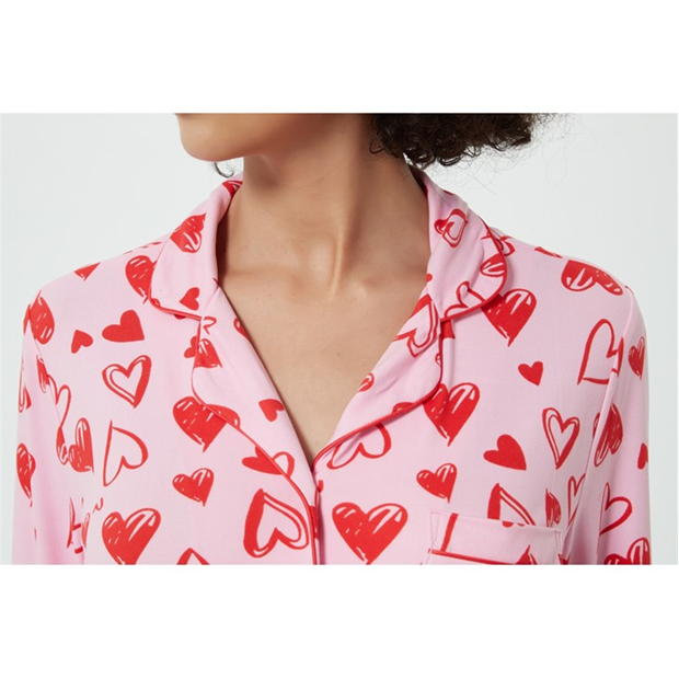 Pijama Linea Scribble Heart Soft Touch Button Through Set