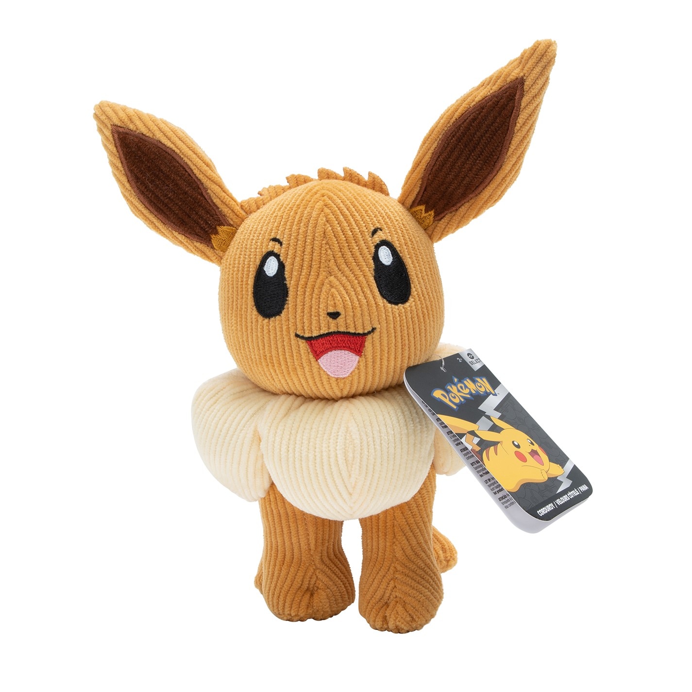 Pokemon Select Corduroy Eevee 8-Inch Plush - Unique Fabric with Authentic Details