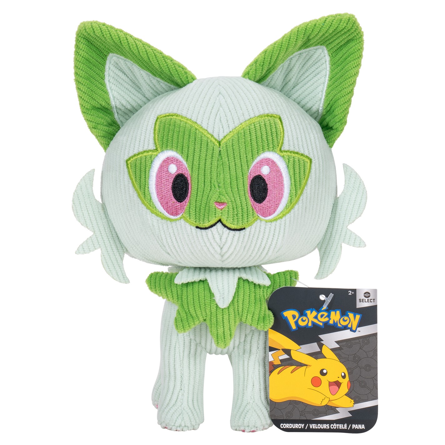 Pokemon Select Corduroy Sprigatito 8-Inch Plush - Unique Fabric with Authentic Details