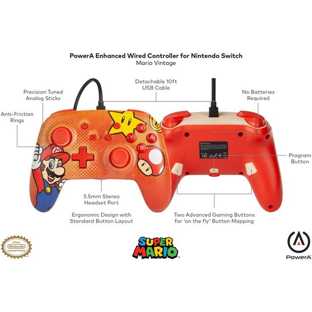 PowerA Switch Enhanced Wired Controller - Mario Vintage