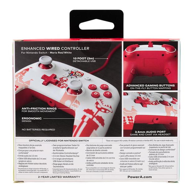 PowerA Switch Enhanced Wired Controller - Mario Red/White