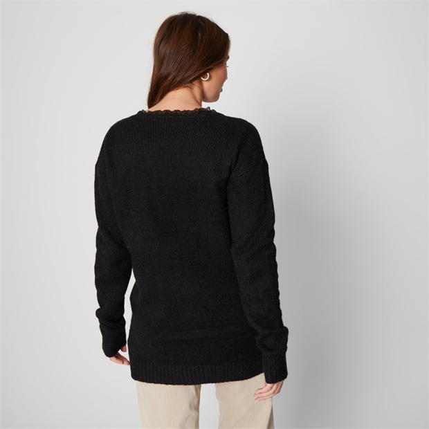 Be You Trim Brushed V Neck Black Jumper