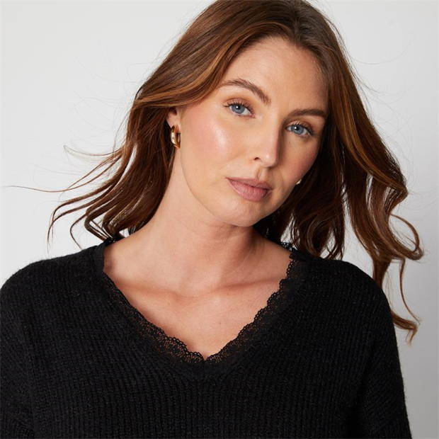 Be You Trim Brushed V Neck Black Jumper