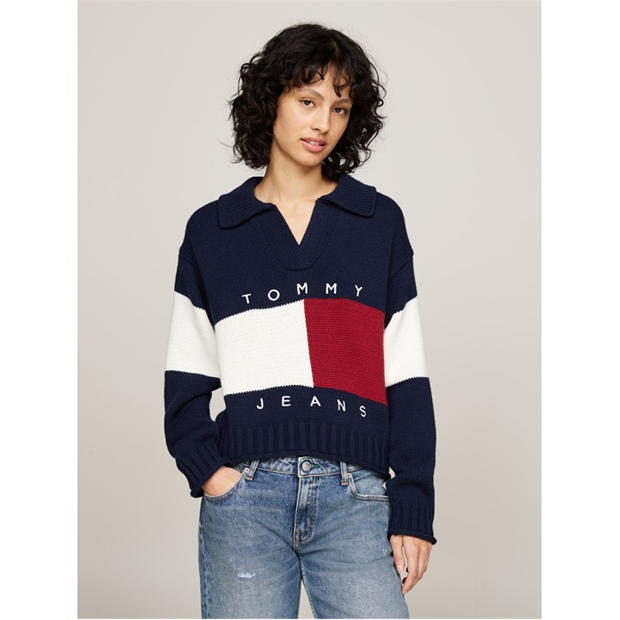 Blug Tommy Rugby Style V-Neck Cropped Jumper Tommy Jeans