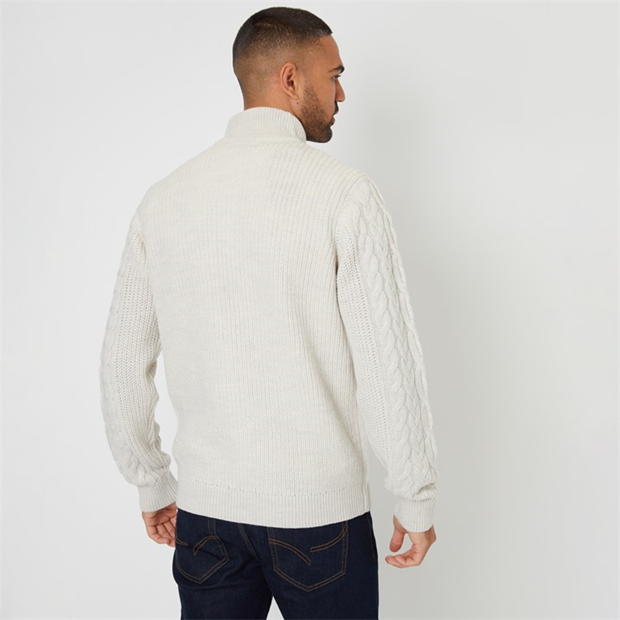 Threadbare Cable Knit Quarter Zip Jumper With Wool