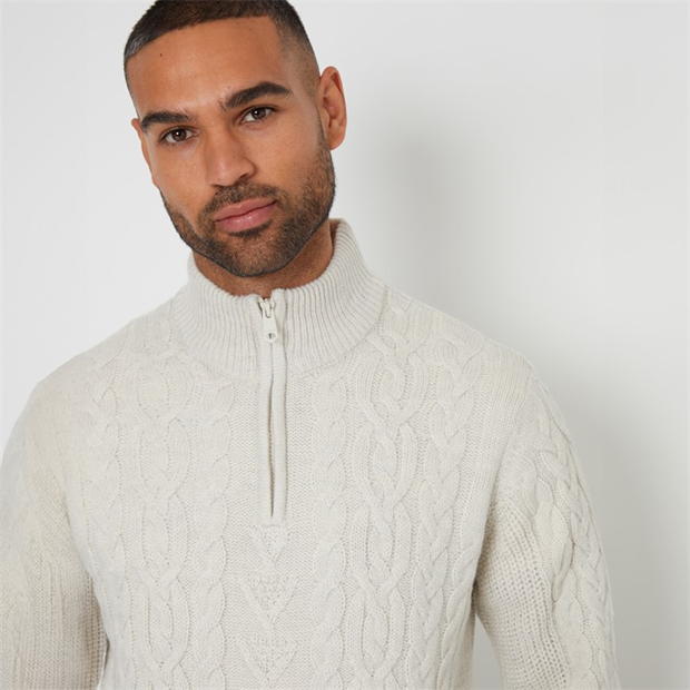 Threadbare Cable Knit Quarter Zip Jumper With Wool