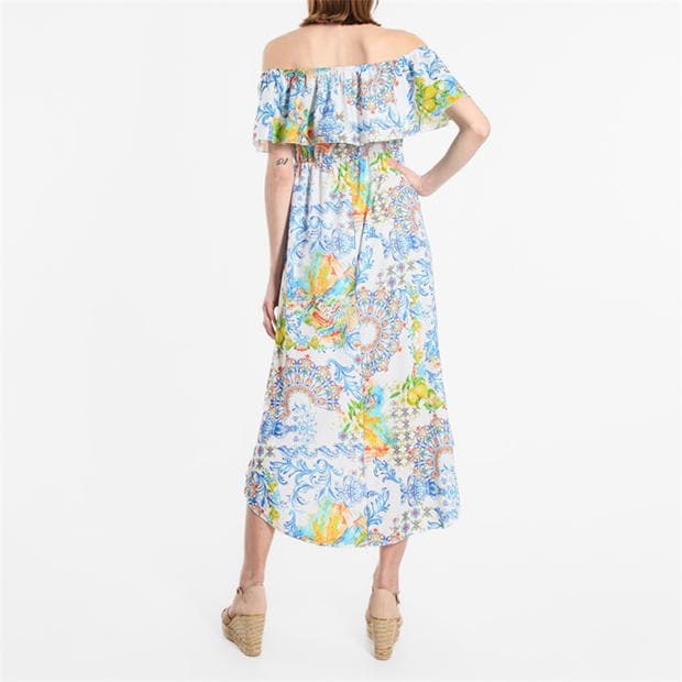 Rochie Be You Frill Bardot Dip Back Midi