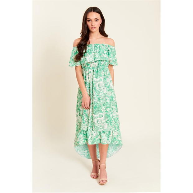 Rochie Be You Frill Bardot Dip Back Midi