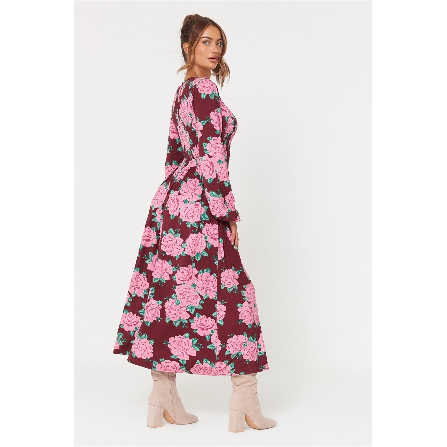 Rochie Be You Sleeve Floral Shirred Midi