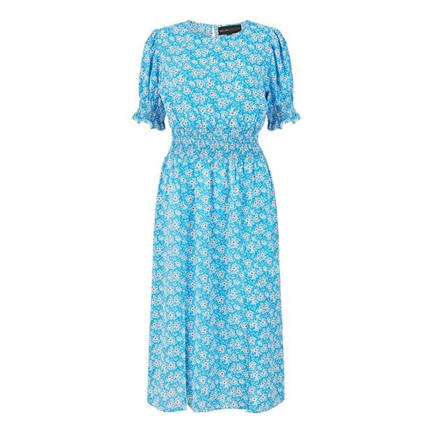 Rochie Mela London Mela London Blue Floral Shirred Waist Midi