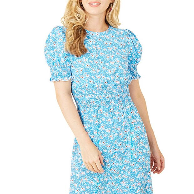 Rochie Mela London Mela London Blue Floral Shirred Waist Midi