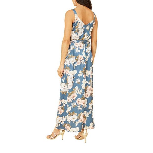 Rochie Mela London Mela London Blue Satin Floral Print Maxi