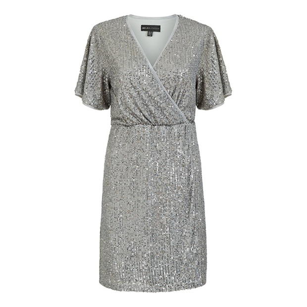 Rochie Mela London Mela London Silver Sequin Kimono Sleeve Wrap