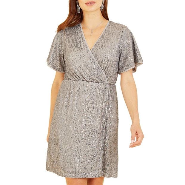 Rochie Mela London Mela London Silver Sequin Kimono Sleeve Wrap