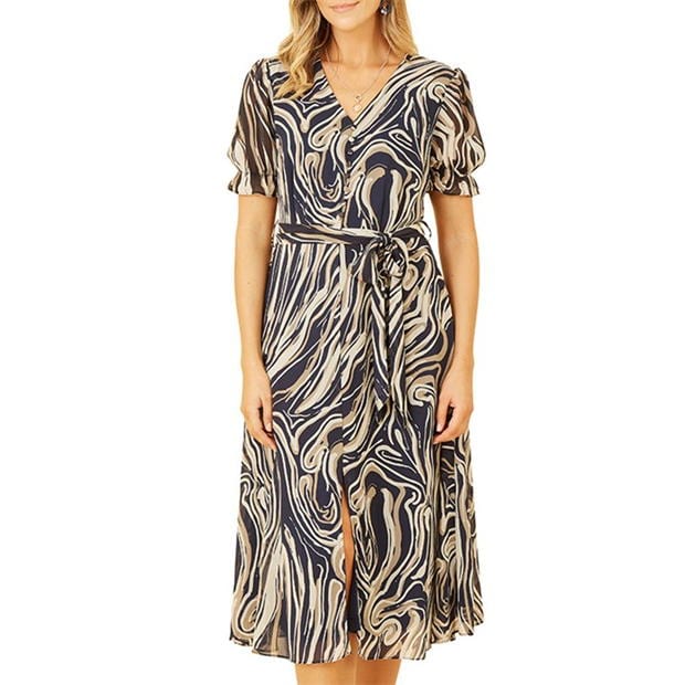 Rochie Mela London Mela London Navy Swirl Print Midi Tea