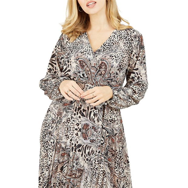 Rochie Mela London Mela London Brown Animal Paisley Wrap Pleated