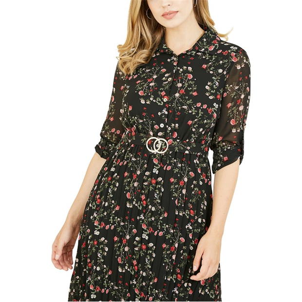 Rochie Mela London Mela London Black Ditsy Floral Pleated Midi