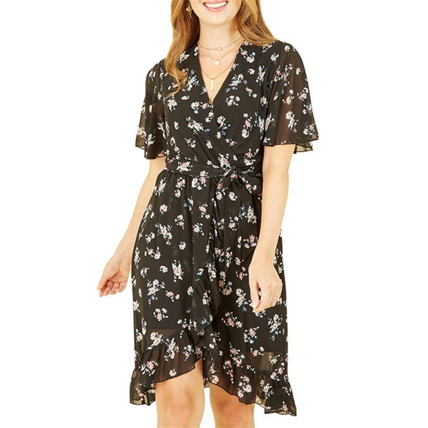 Rochie Mela London Mela London Black Floral Frill Wrap