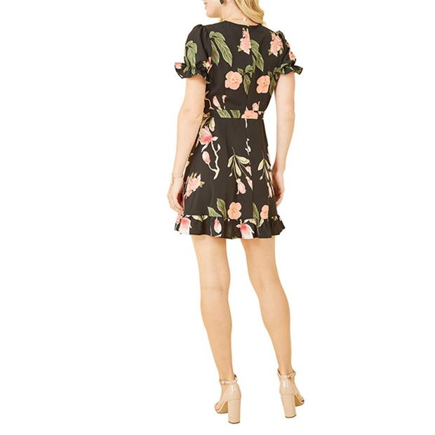 Rochie Mela London Mela London Black Floral Print Wrap Mini