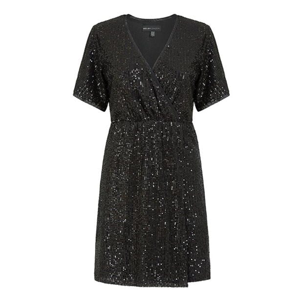 Rochie Mela London Mela London Black Sequin Kimono Sleeve Wrap