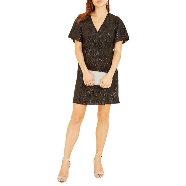 Rochie Mela London Mela London Black Sequin Kimono Sleeve Wrap