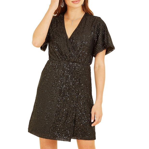 Rochie Mela London Mela London Black Sequin Kimono Sleeve Wrap