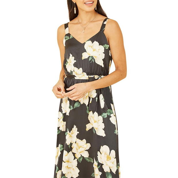 Rochie Mela London Mela London Black Satin Floral Print Maxi