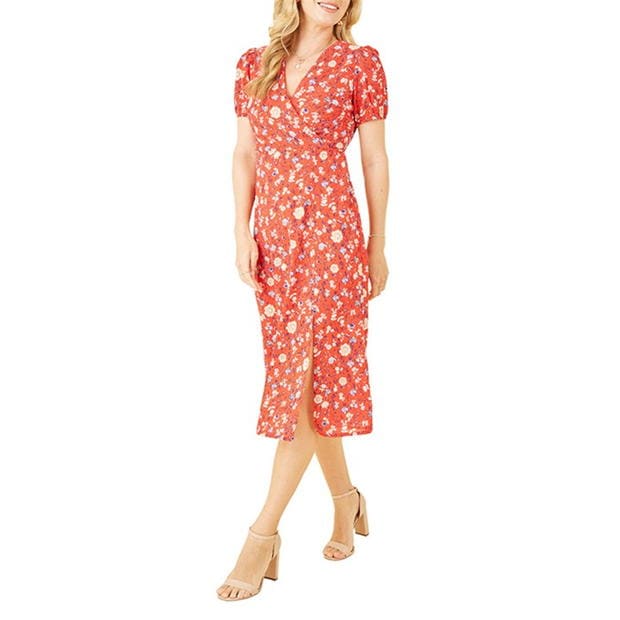 Rochie Mela London Mela London Red Floral Midi Tea