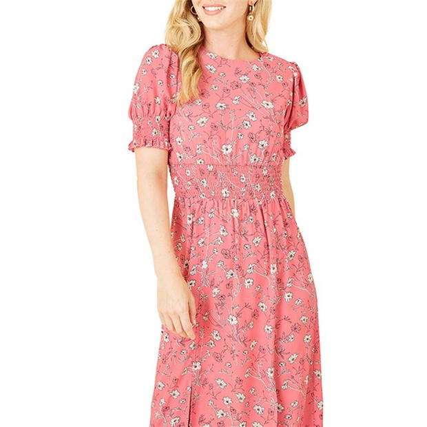 Rochie Mela London Mela London Pink Floral Ruched Waist Midi