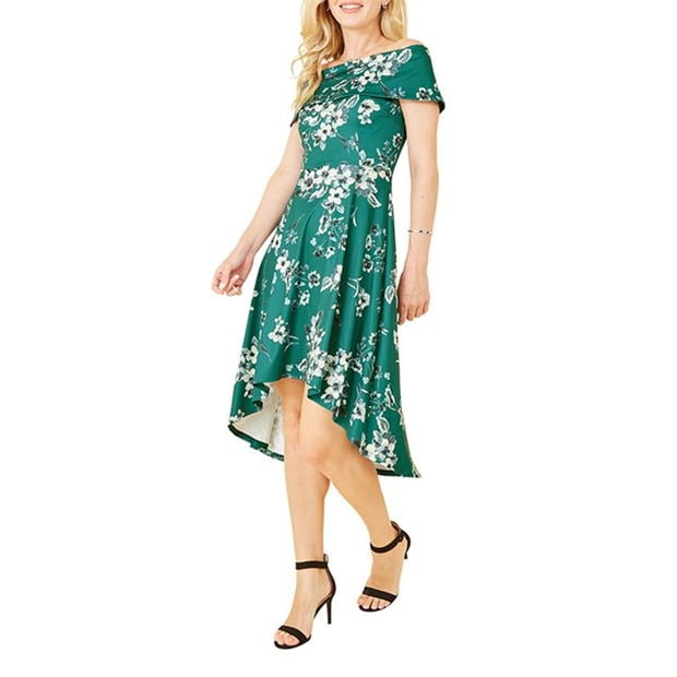 Rochie Mela London Mela London Green Floral Bardot Dipped Hem