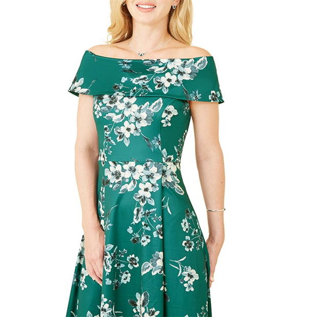 Rochie Mela London Mela London Green Floral Bardot Dipped Hem