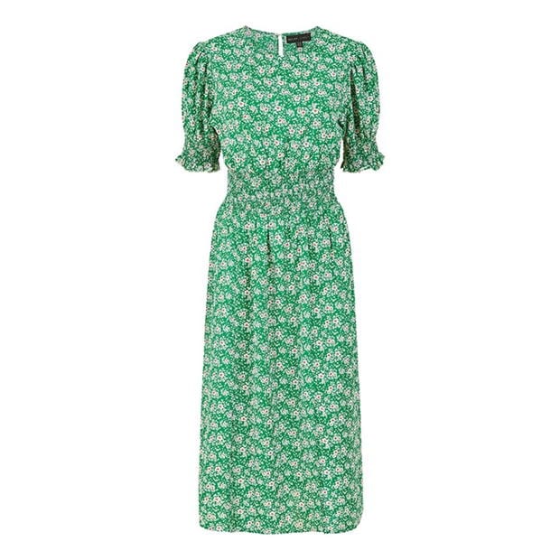 Rochie Mela London Mela London Green Floral Shirred Waist Midi