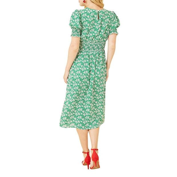 Rochie Mela London Mela London Green Floral Shirred Waist Midi