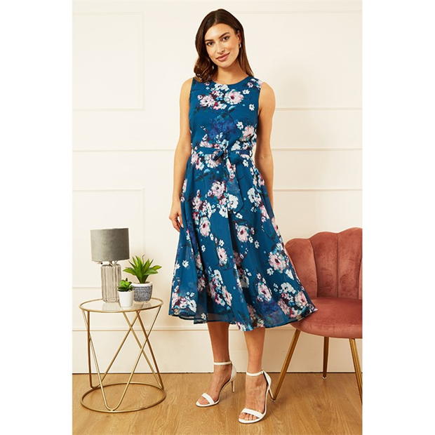 Rochie Yumi Yumi Teal Watercolour Floral Skater