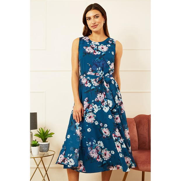 Rochie Yumi Yumi Teal Watercolour Floral Skater