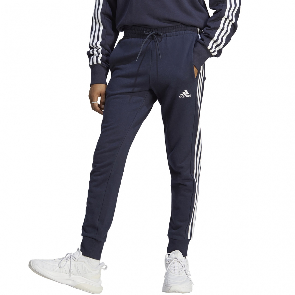 Men's Adidas Essentials French Terry Tapered Cuff 3-Stripes Navy Blue IC9406