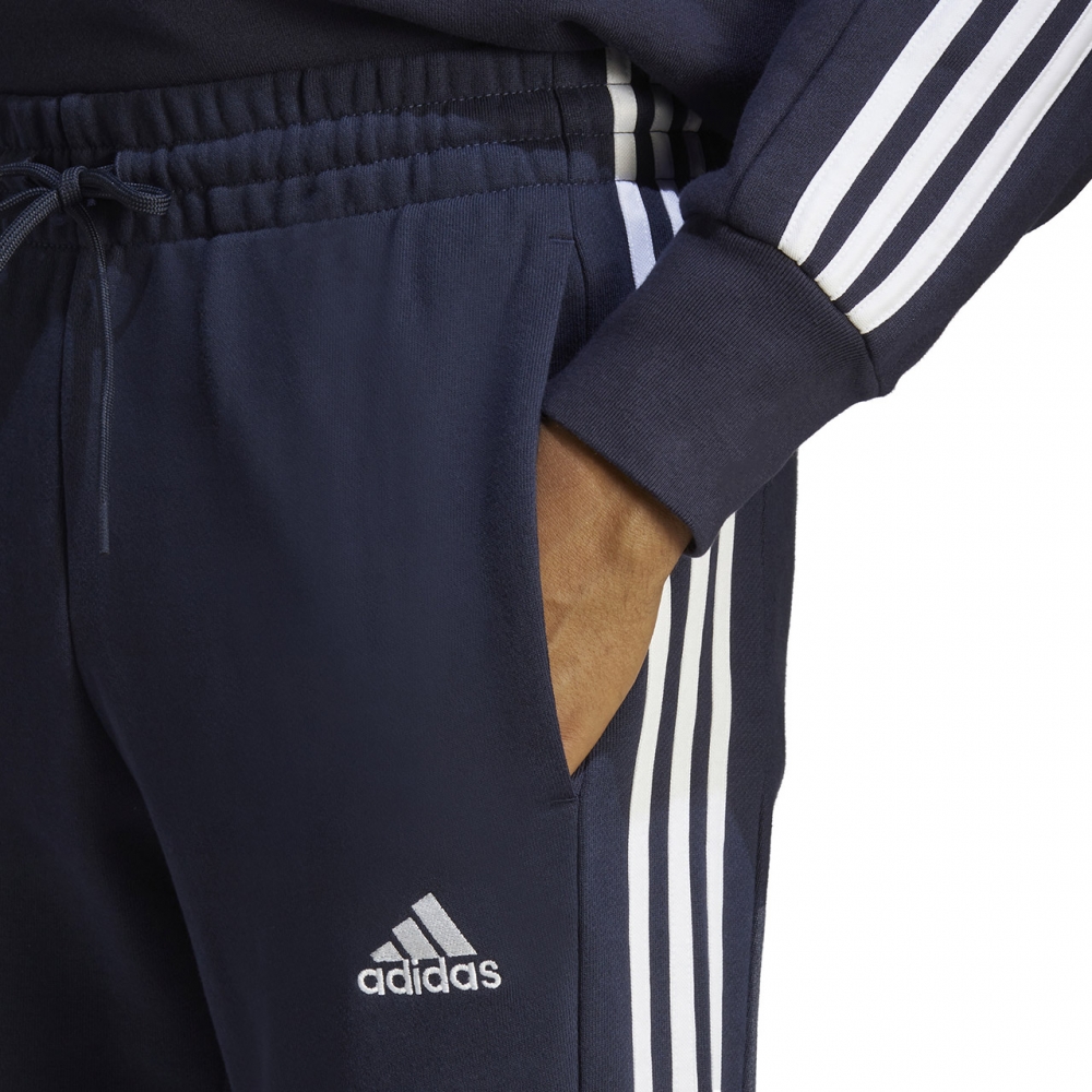 Men's Adidas Essentials French Terry Tapered Cuff 3-Stripes Navy Blue IC9406