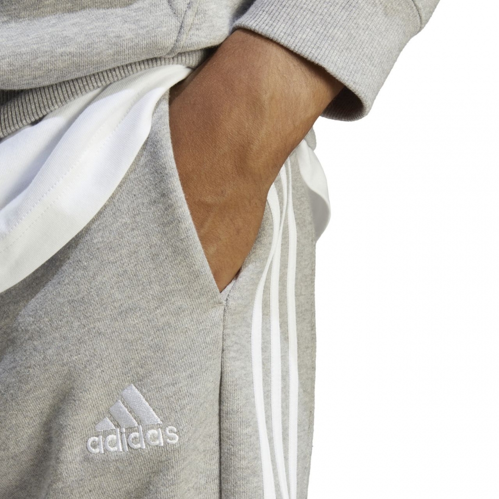 Men's Adidas Essentials French Terry Tapered Cuff 3-Stripes Gray IC9407