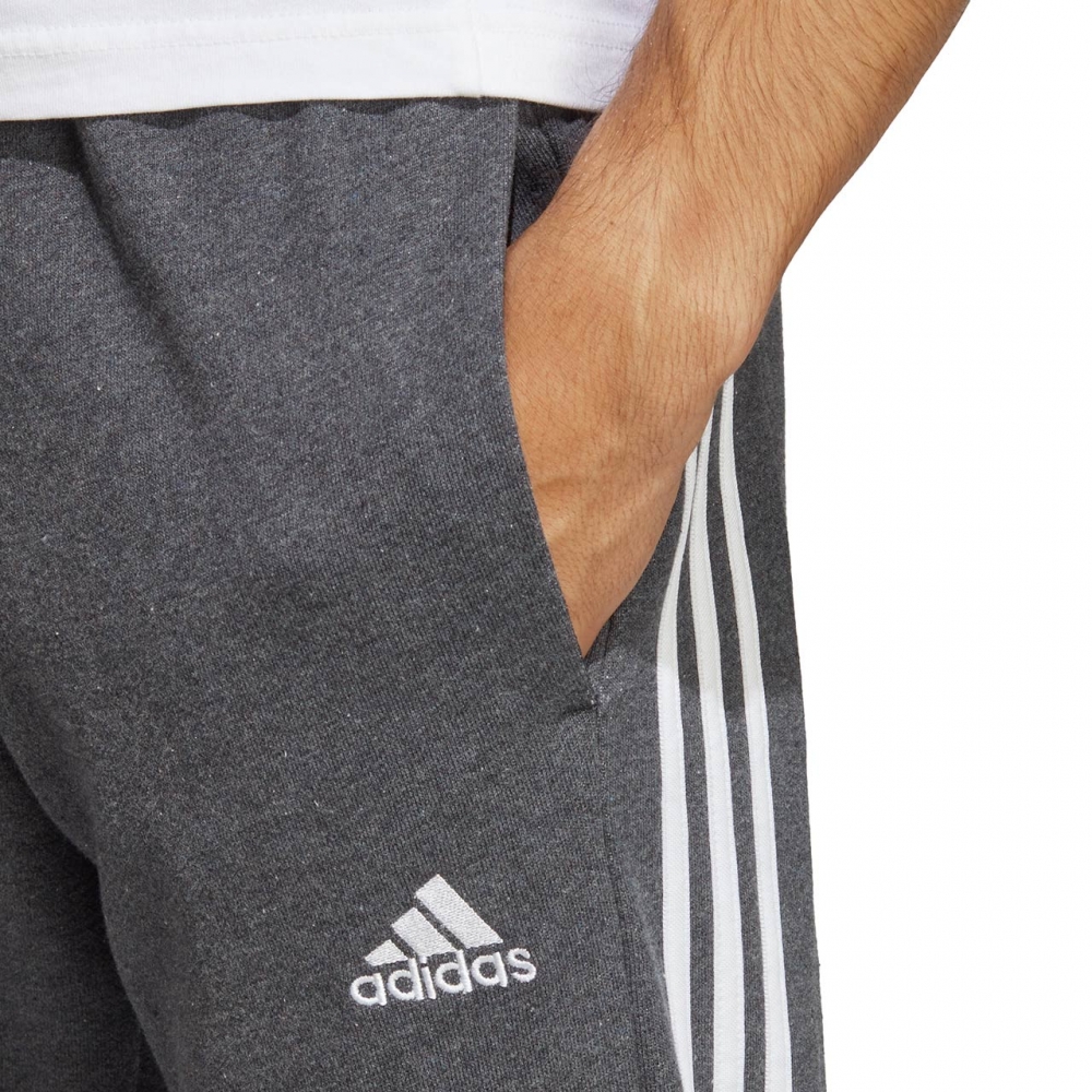 Men's Adidas Essentials French Terry Tapered Cuff 3-Stripes Gray IC9408