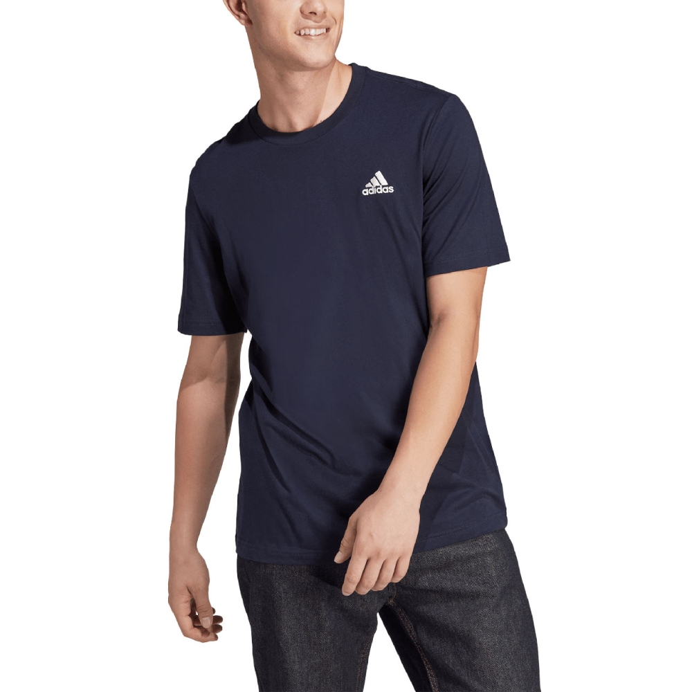 Men's Adidas Essentials Jersey Embroidered Small Logo Navy HY3404