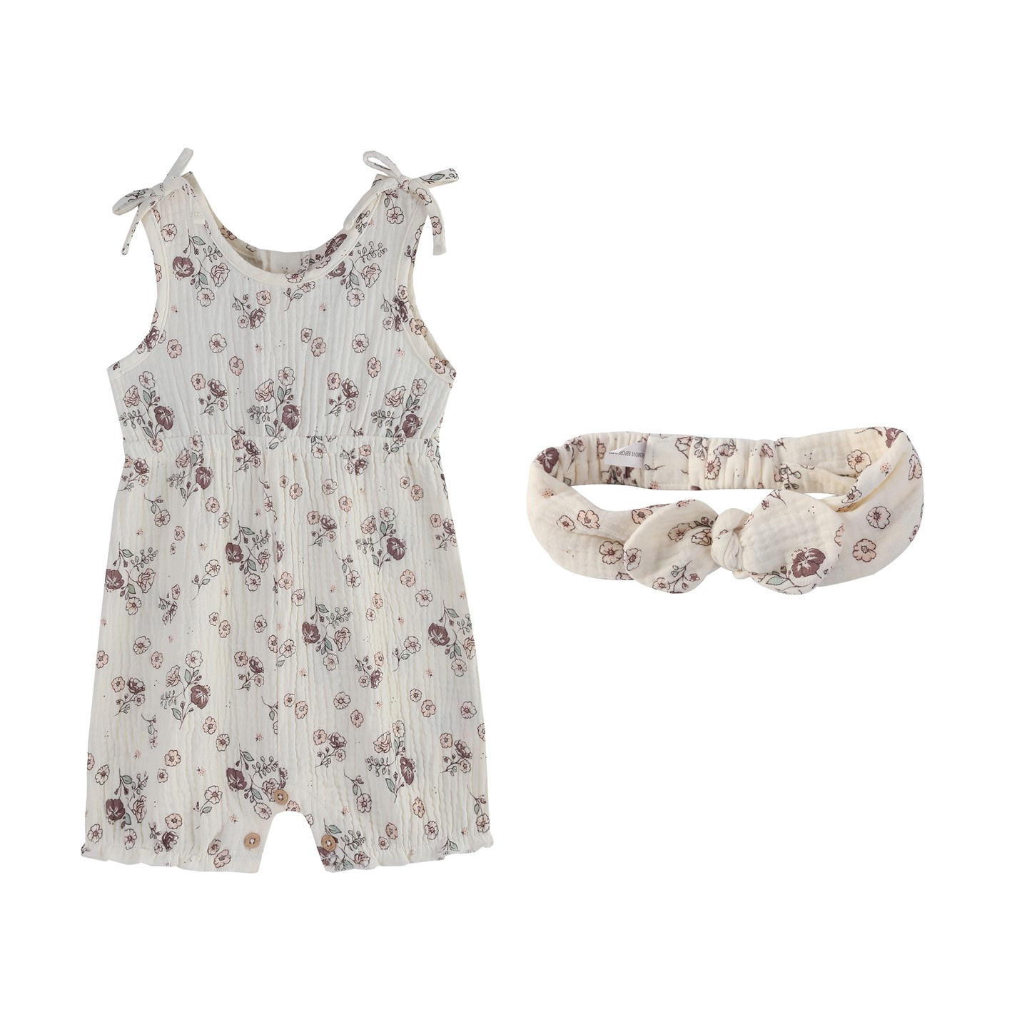 Hello World Floral Playsuit and Headband bebelus fetita