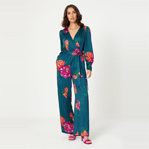 Be You Satin Floral Wrap Jumpsuit