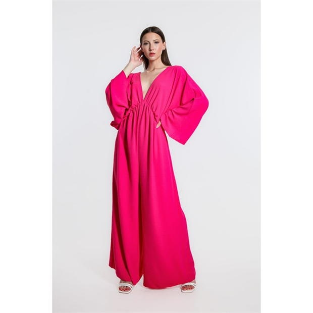 Be You You V-Neck Maneca Lunga Hot Pink Jumpsuit