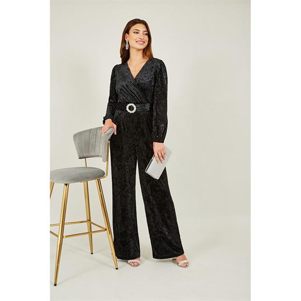 Curea Yumi Yumi Black Velvet Jumpsuit With Diamante