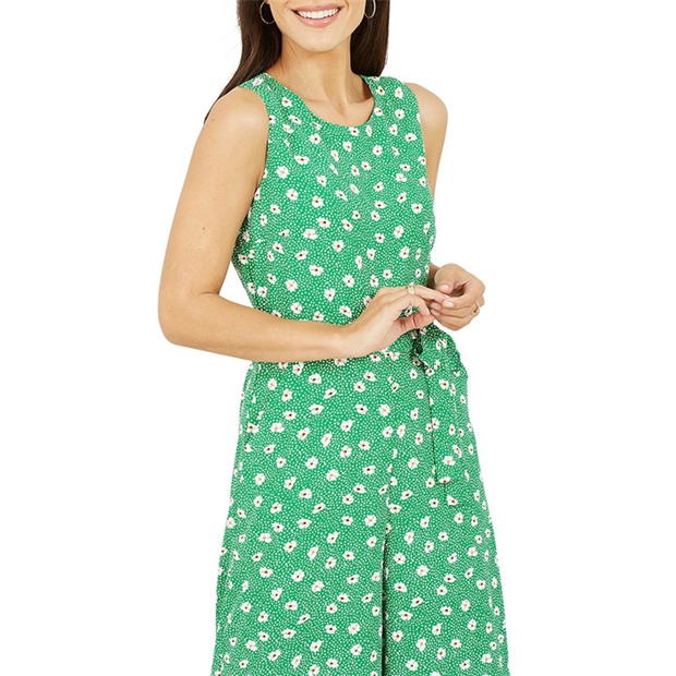 Mela London Mela London Green Floral And Dash Culotte Jumpsuit