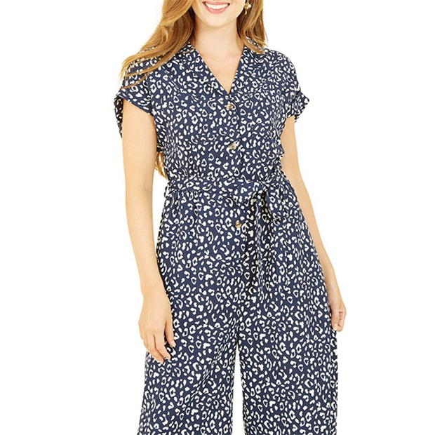 Yumi Yumi Navy Animal Print Culotte Jumpsuit