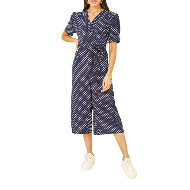 Yumi Yumi Navy Spot Print Retro Culotte Jumpsuit